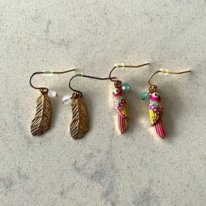 Claire’s Parrot Earrings and Gold Feather Earrings - 2pk